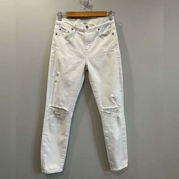 Citizens of Humanity Rocket Crop White Denim Distressed Skinny Jeans - Picture 2 of 14